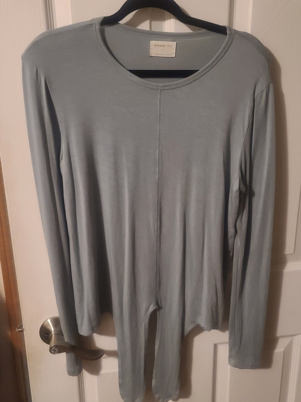 Jackson Rowe Long Sleeve Crewneck Top in Soft Gray-Blue